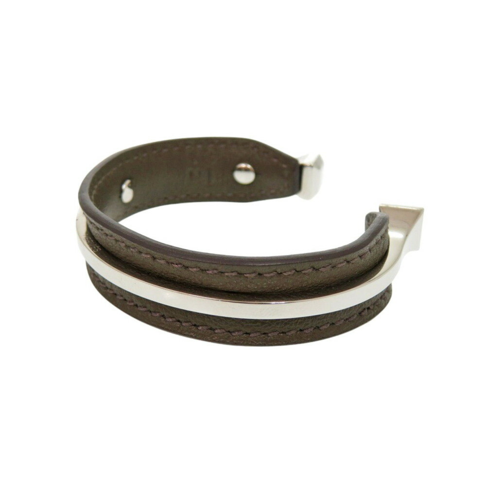HERMES Silver Leather Bracelet